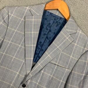 Michael Kors Sport Coat 36S Blue/White Glen Plaid Cotton Blend Blazer Jacket